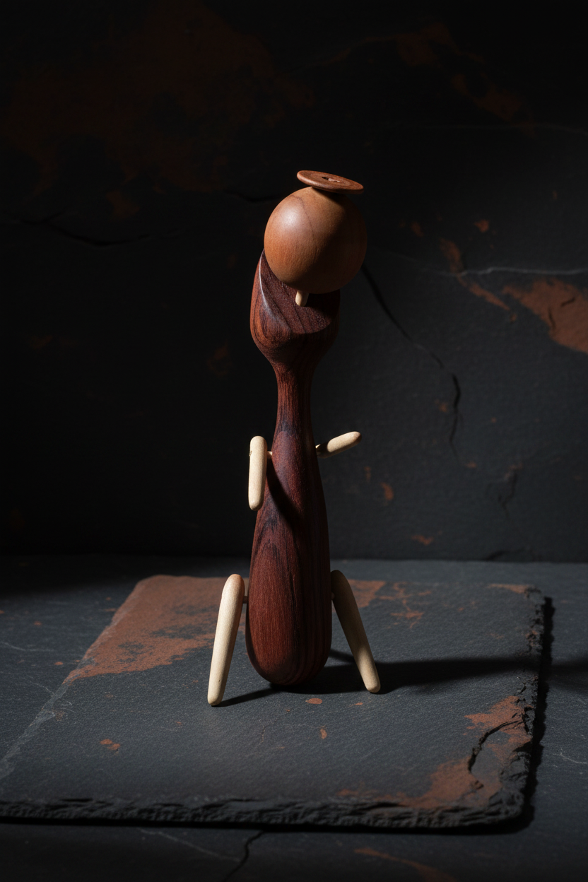 Scultura figura con bastoncini - appoggiata