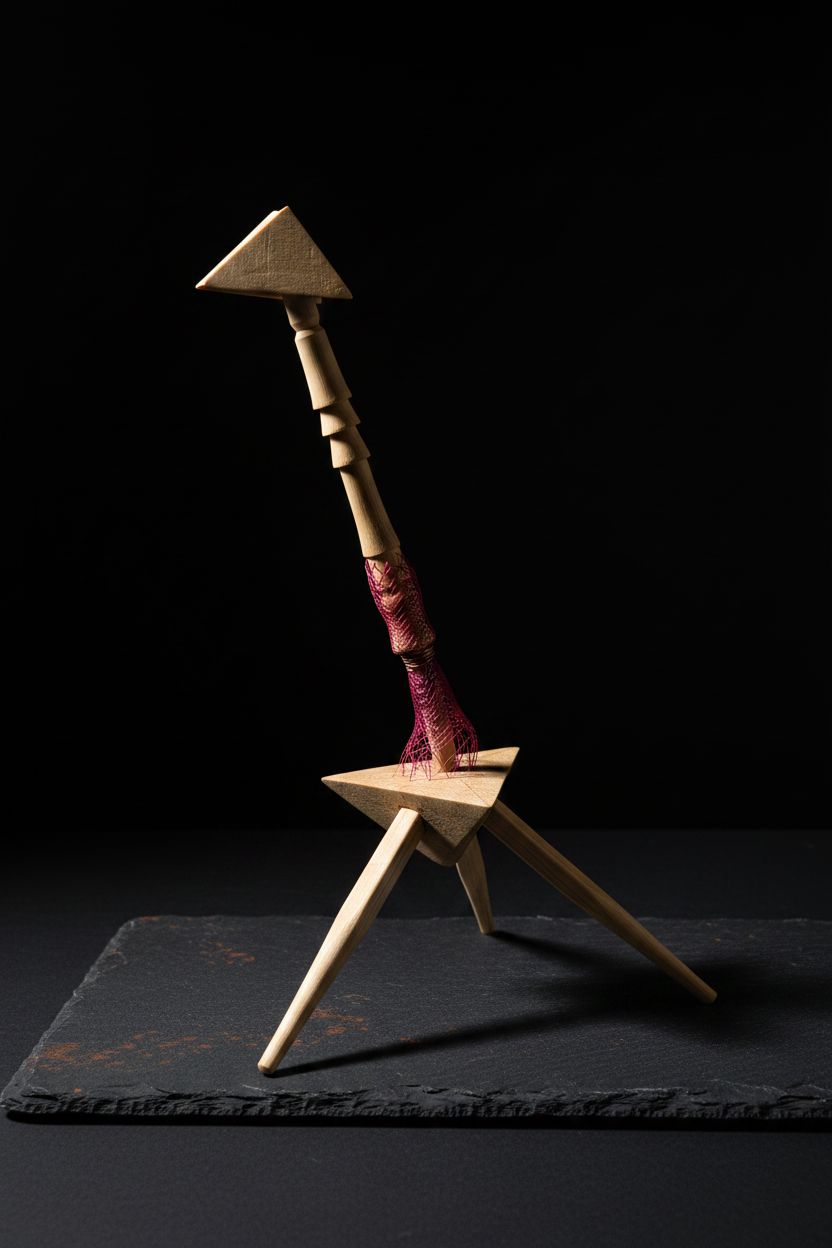 Scultura triangolare con rete magenta - ambientata