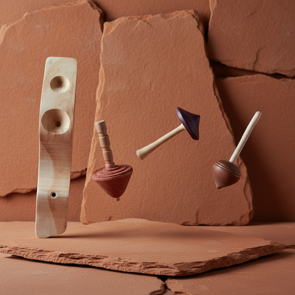 Trottole singole su sfondo terracotta